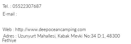 Deep Ocean Camping Kabak telefon numaralar, faks, e-mail, posta adresi ve iletiim bilgileri